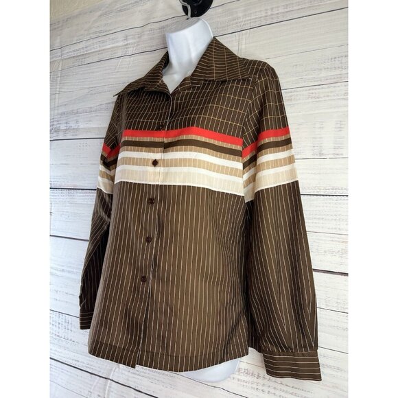 Vintage White Stag BrownButton Down Collar Long Sleeve Disco 70's Sz 14 Academia - Picture 3 of 13